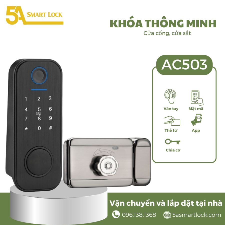 Khóa cửa Cổng vân tay 1 mặt 5A Smartlock AC503